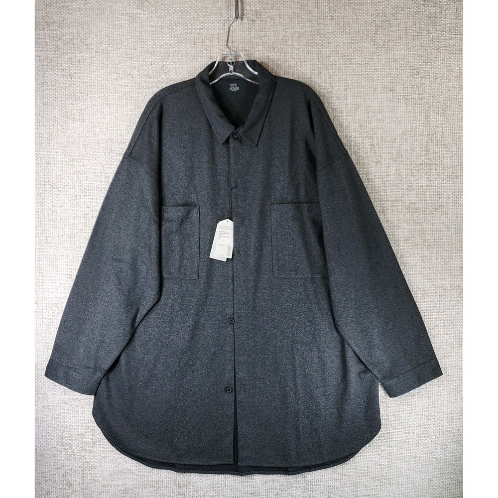 Muji Labo Stretch Brushed Flannel Shirt Mens XL Charcoal Oversized Pockets NEW